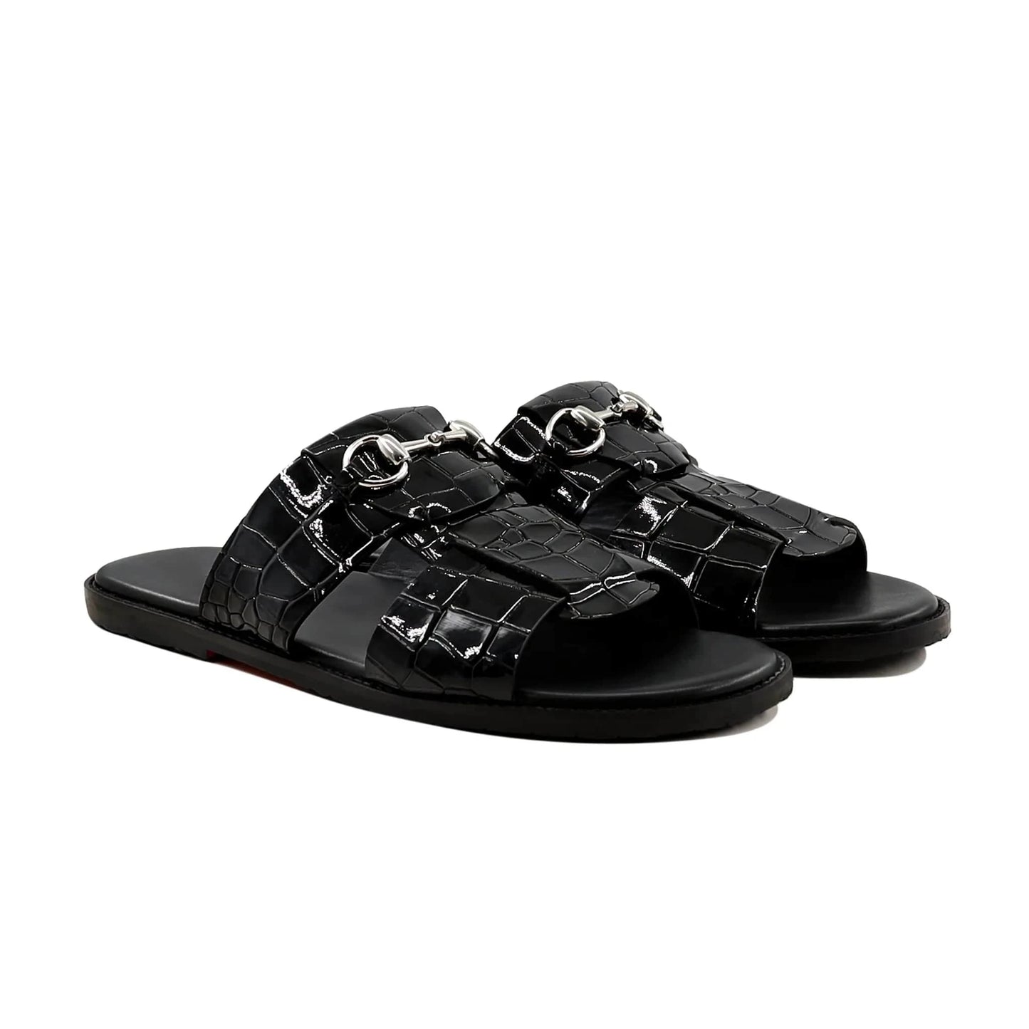 Noirtide Crocodile Patent Leather Horsebit Slipper For Men