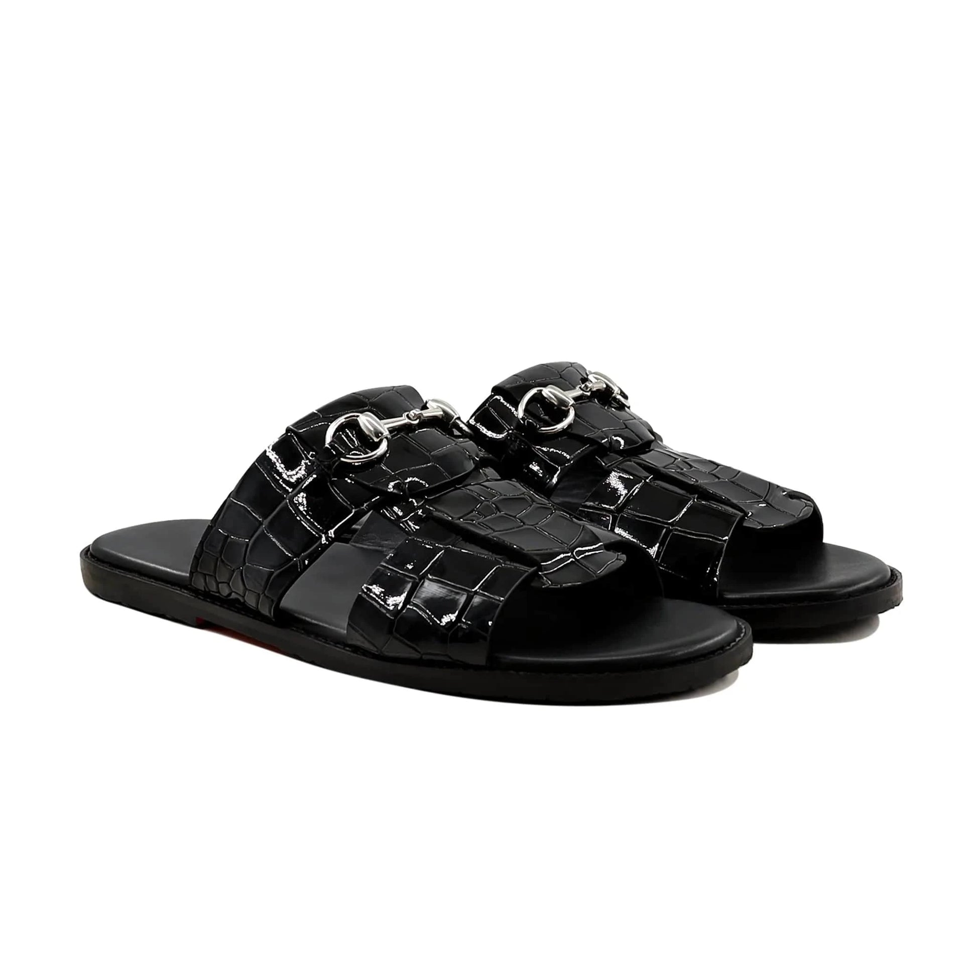 Noirtide Crocodile Patent Leather Horsebit Slipper For Men