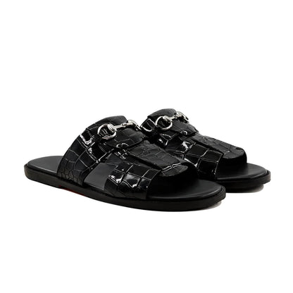 Noirtide Crocodile Patent Leather Horsebit Slipper For Men