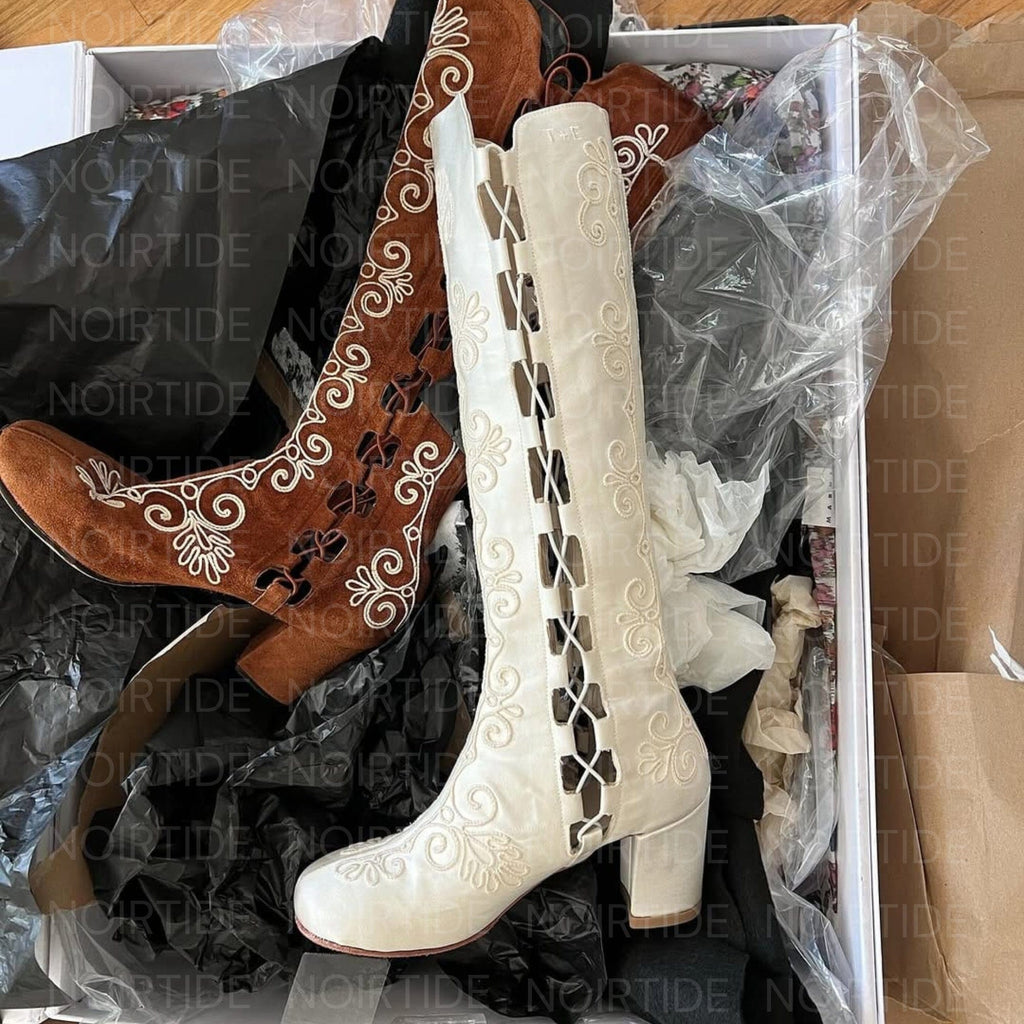 noirtide Custom-Made 60s & 70s Gogo Gladiator Embroidered Boots