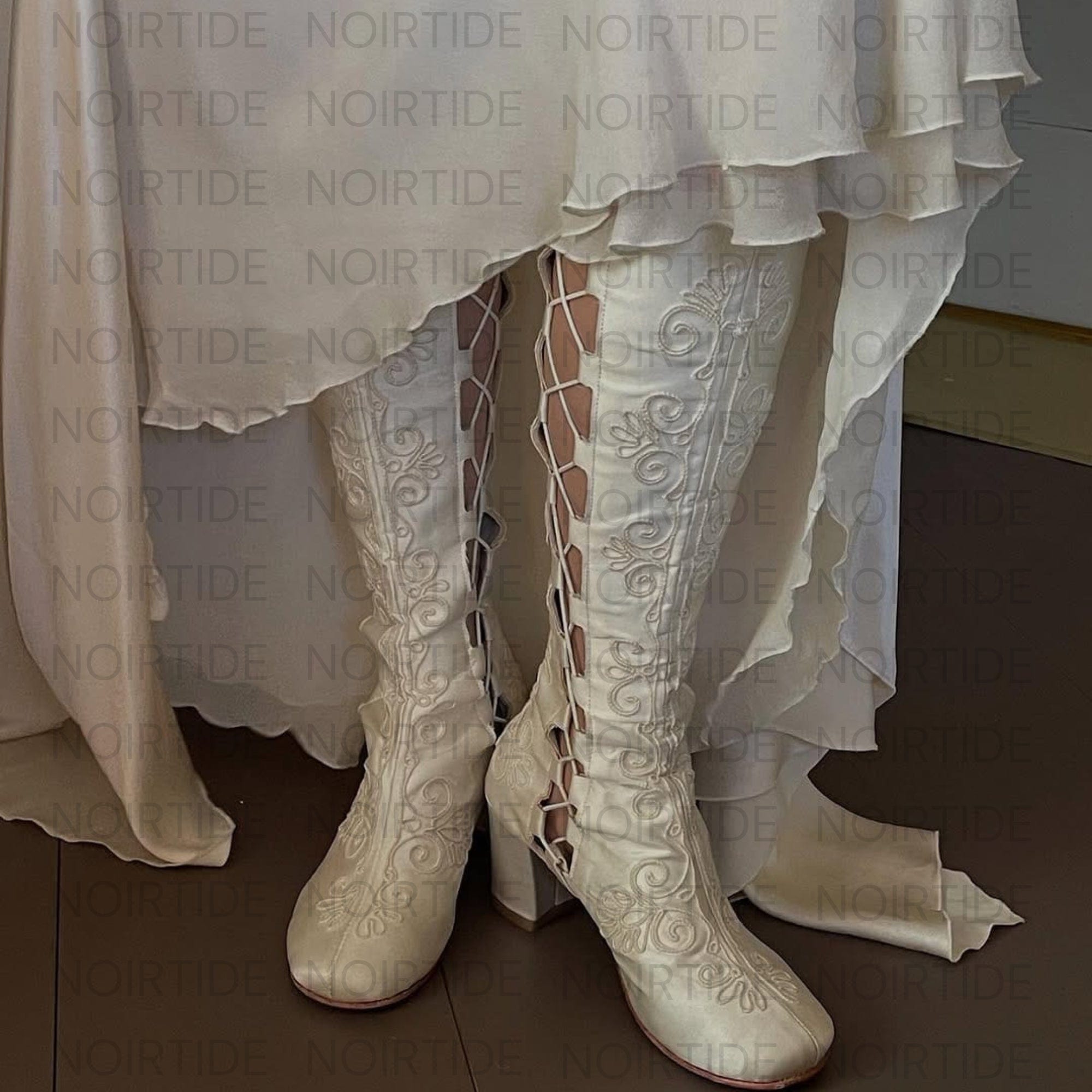 noirtide Custom-Made 60s & 70s Gogo Gladiator Embroidered Boots