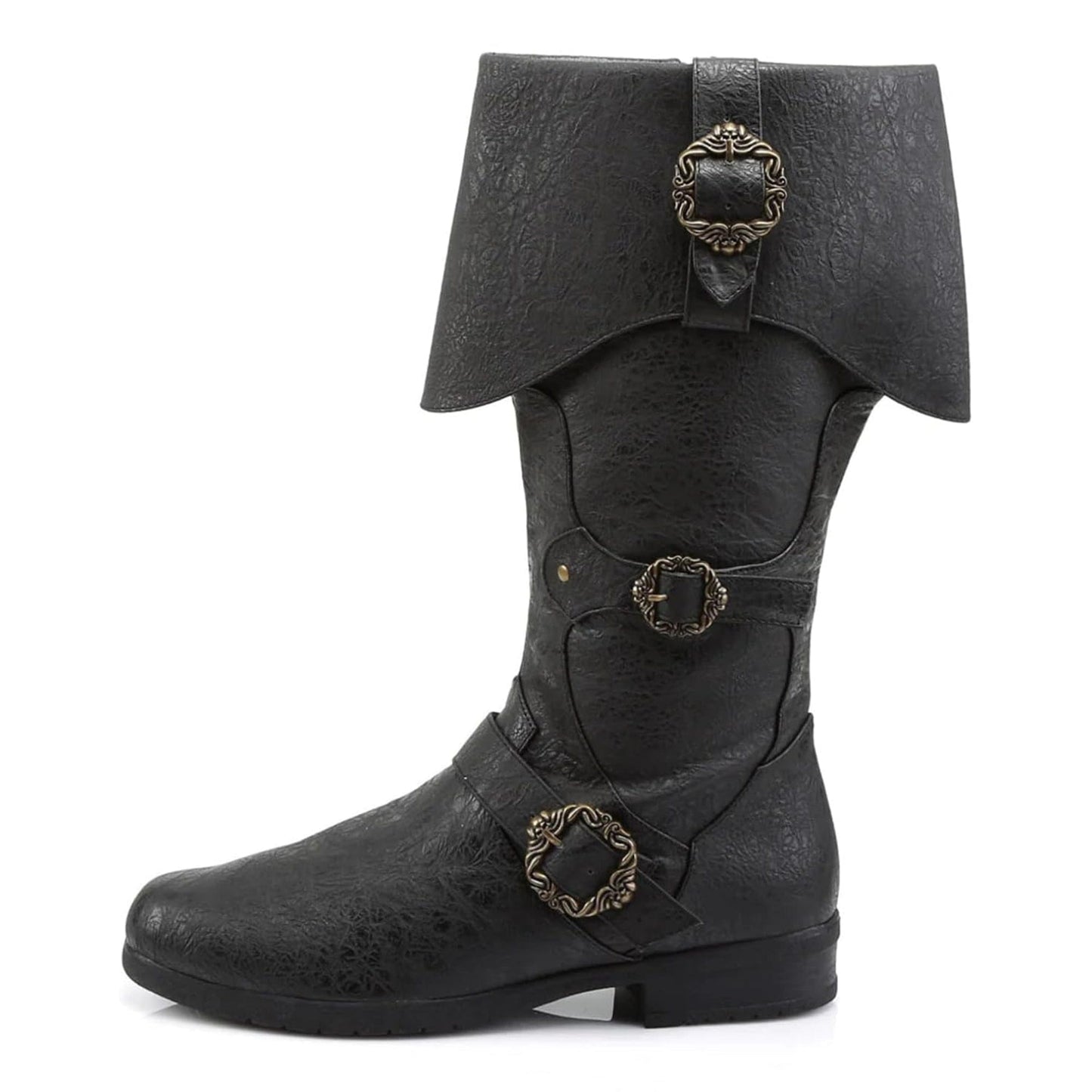 noirtide Custom-Made Brigand Boots, Pirate Boots, Octopus Buckle Zip Side Cuffed Knee High Boots