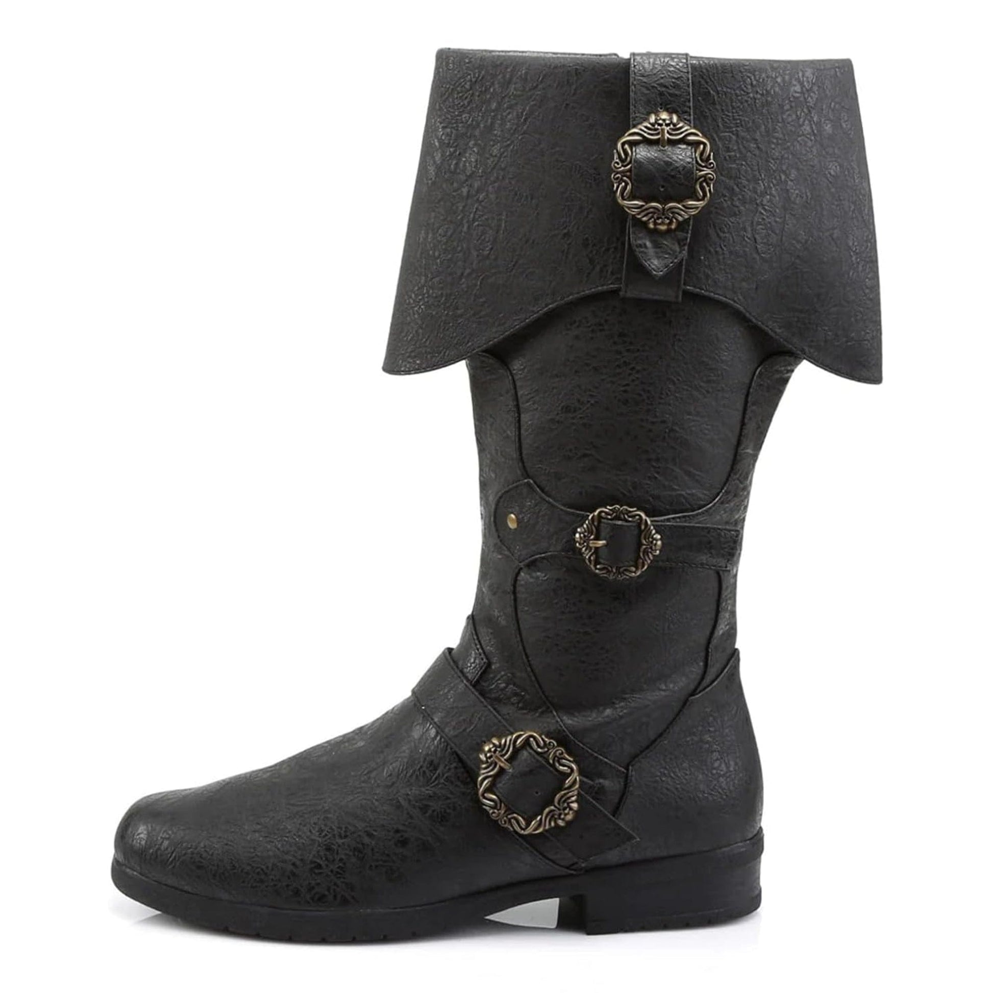 noirtide Custom-Made Brigand Boots, Pirate Boots, Octopus Buckle Zip Side Cuffed Knee High Boots