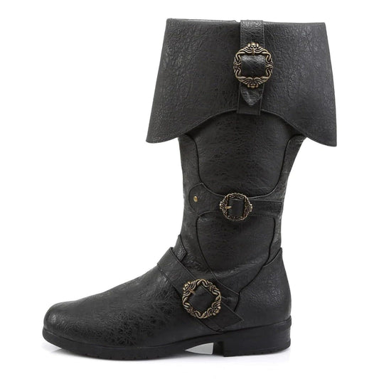 noirtide Custom-Made Brigand Boots, Pirate Boots, Octopus Buckle Zip Side Cuffed Knee High Boots