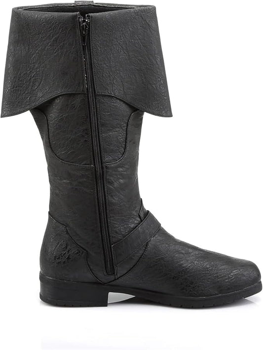 noirtide Custom-Made Brigand Boots, Pirate Boots, Octopus Buckle Zip Side Cuffed Knee High Boots
