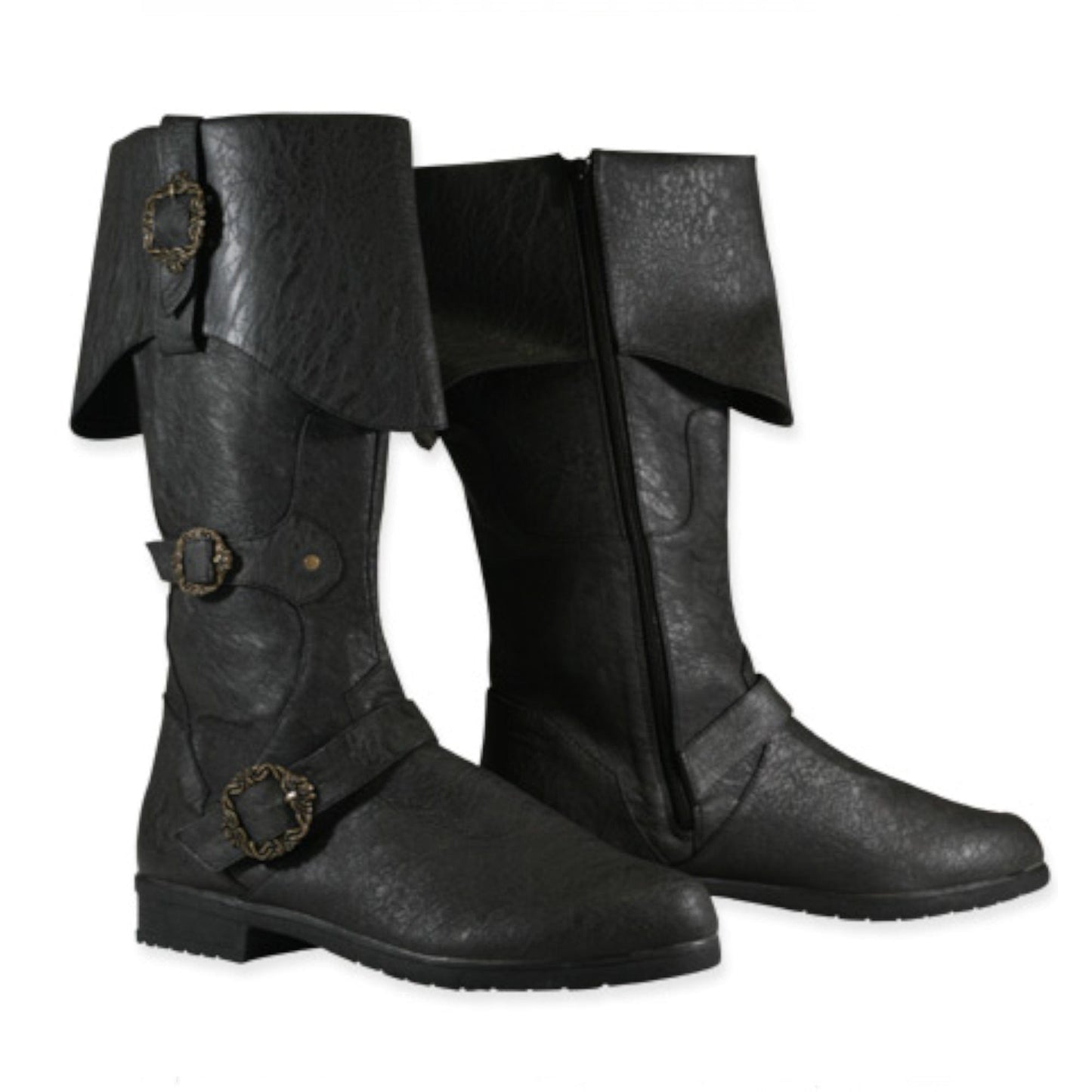noirtide Custom-Made Brigand Boots, Pirate Boots, Octopus Buckle Zip Side Cuffed Knee High Boots