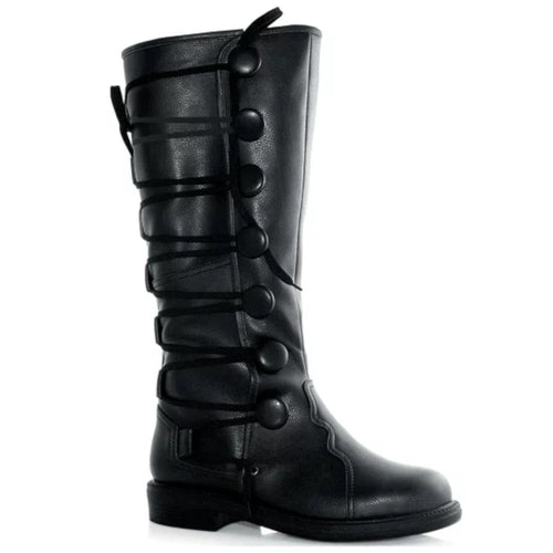 noirtide Custom-Made Men’s Black Leather Laced Medieval Boots