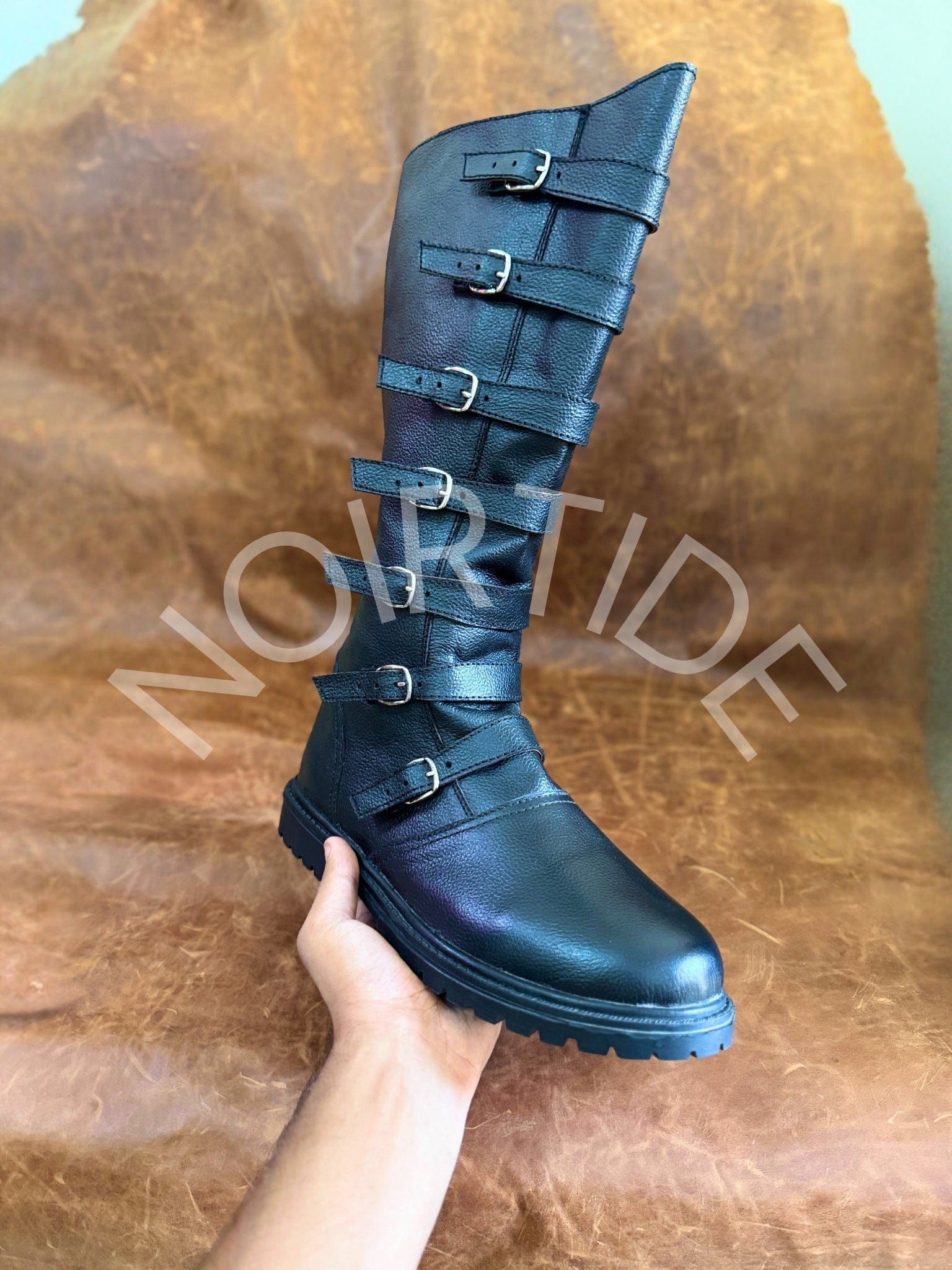 noirtide Custom-Made Multi-Buckle Knee High Renaissance Boots