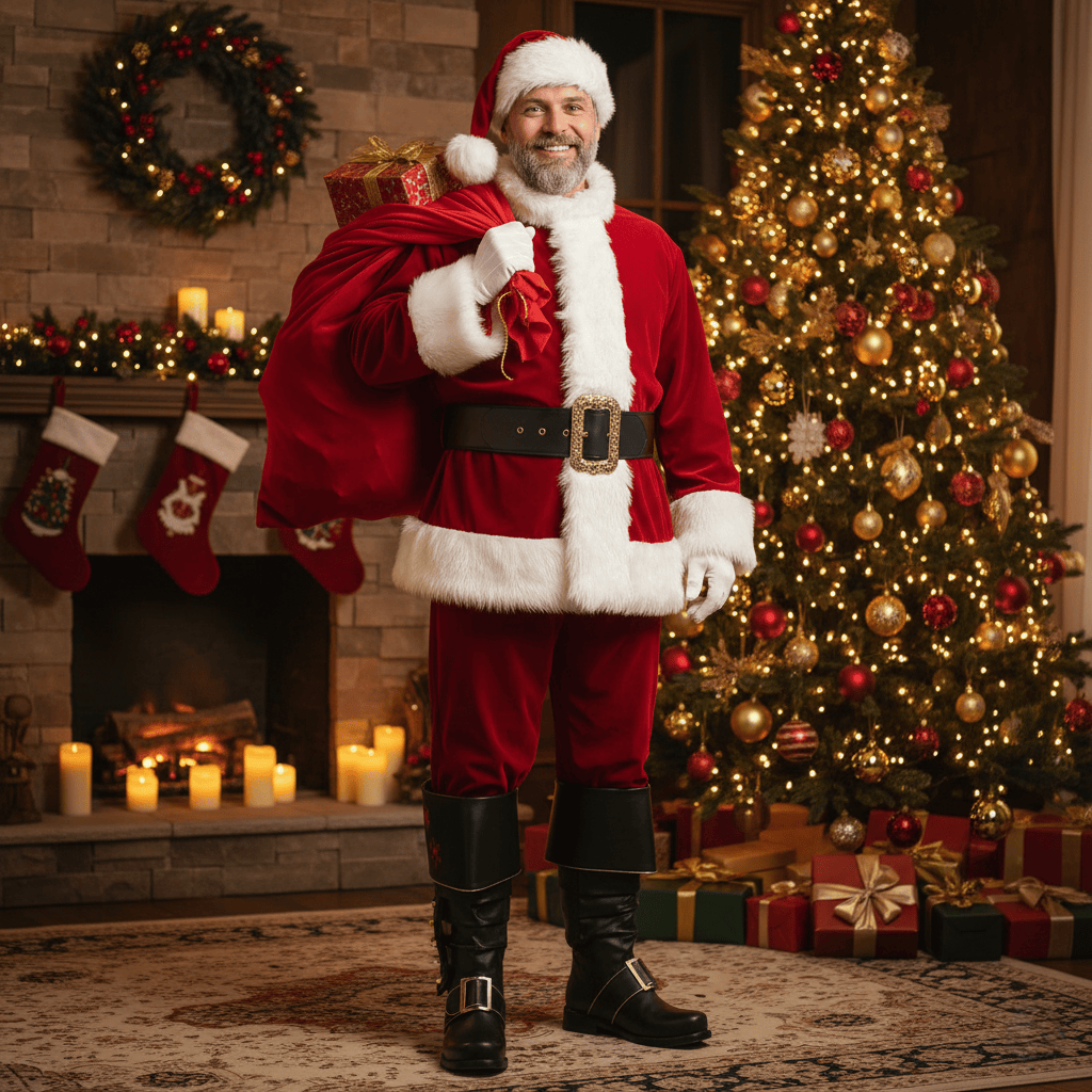 Embroidered Santa Claus boots in leather — handmade by NOIRTIDE