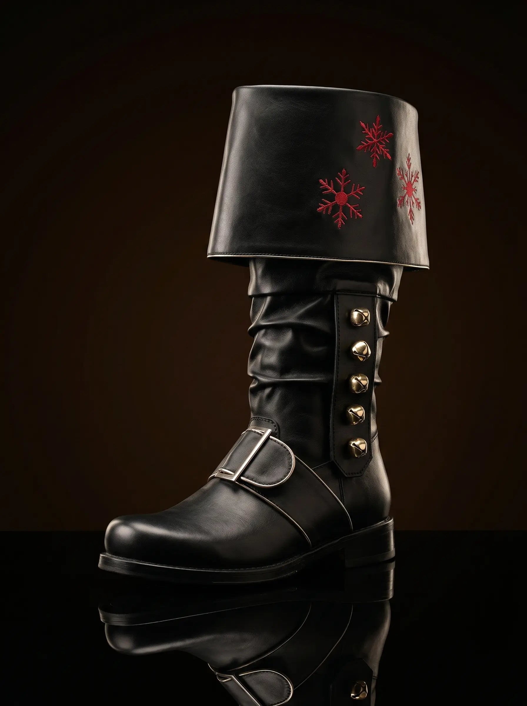 Shaft embroidery detail on custom Santa boots by NOIRTIDE
