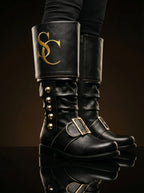 Embroidery pattern detail on NOIRTIDE custom Santa Claus boots