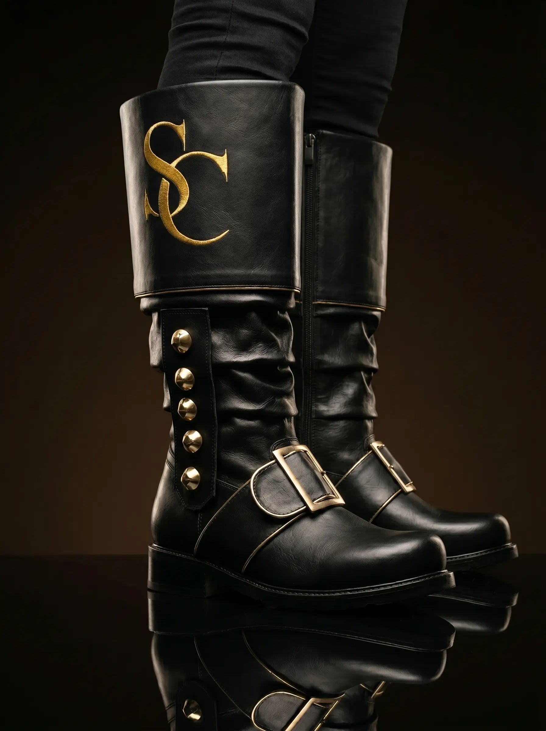 Embroidery pattern detail on NOIRTIDE custom Santa Claus boots