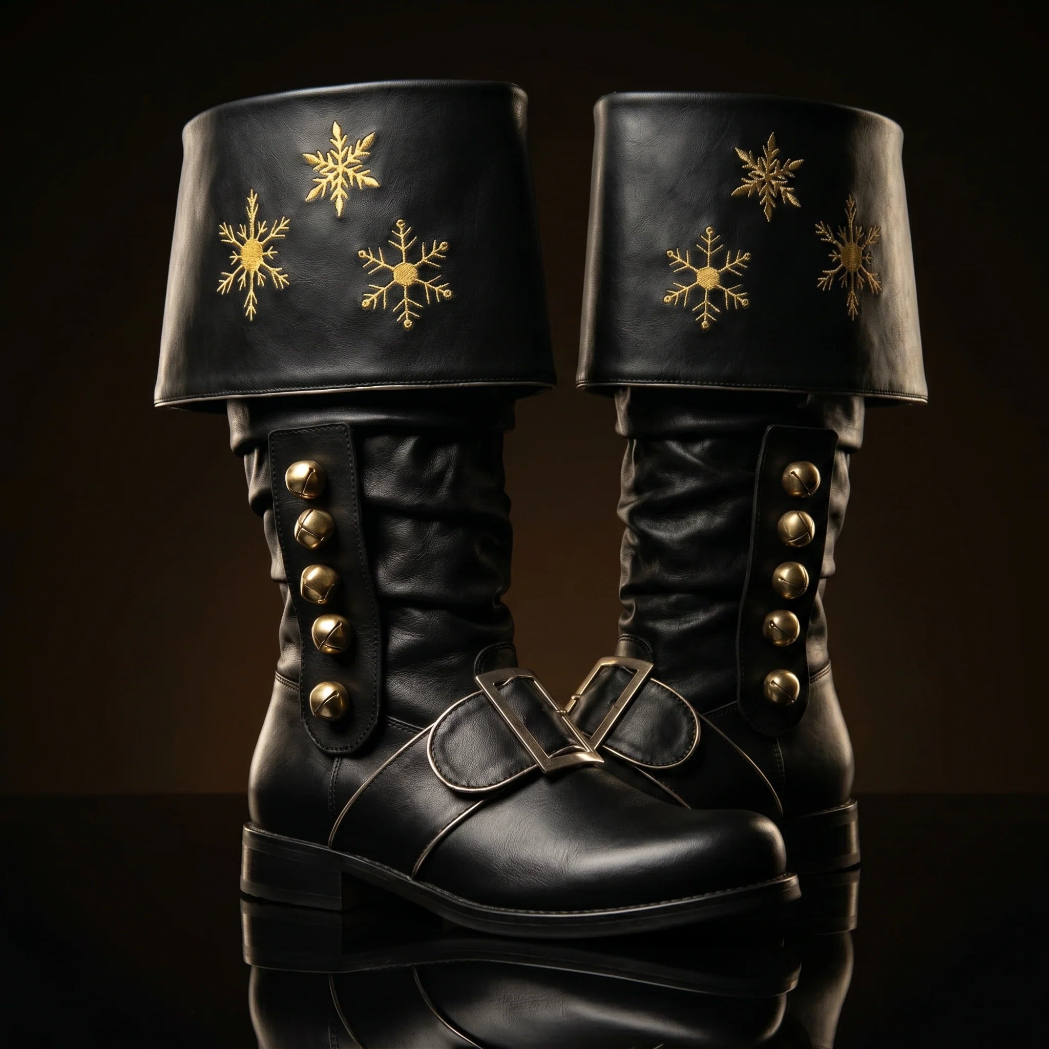 Pair of black embroidered Santa Claus boots handcrafted by NOIRTIDE