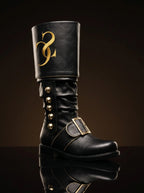 Embroidered Santa Claus boots in black leather — handmade by NOIRTIDE