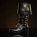 Embroidered Santa Claus boots in black leather — handmade by NOIRTIDE