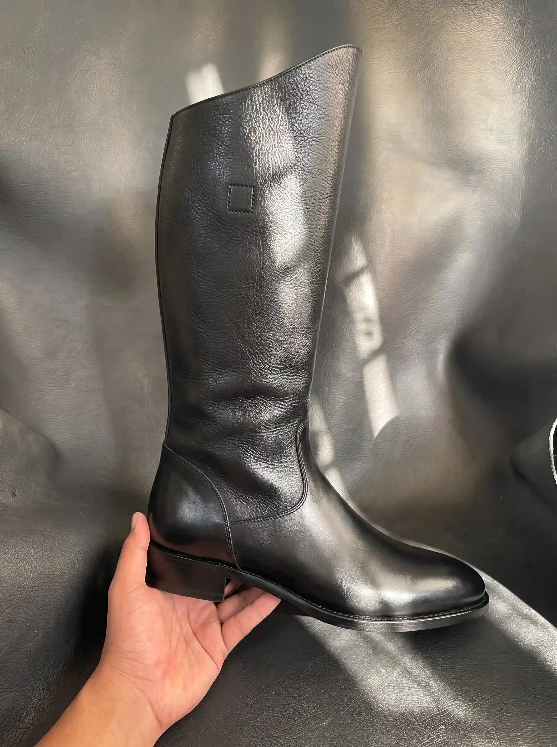 Everett Hitch Appaloosa western boots in black genuine leather — NOIRTIDE