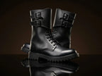 Leather upper detail on authentic French Army Ranger boots — made to order