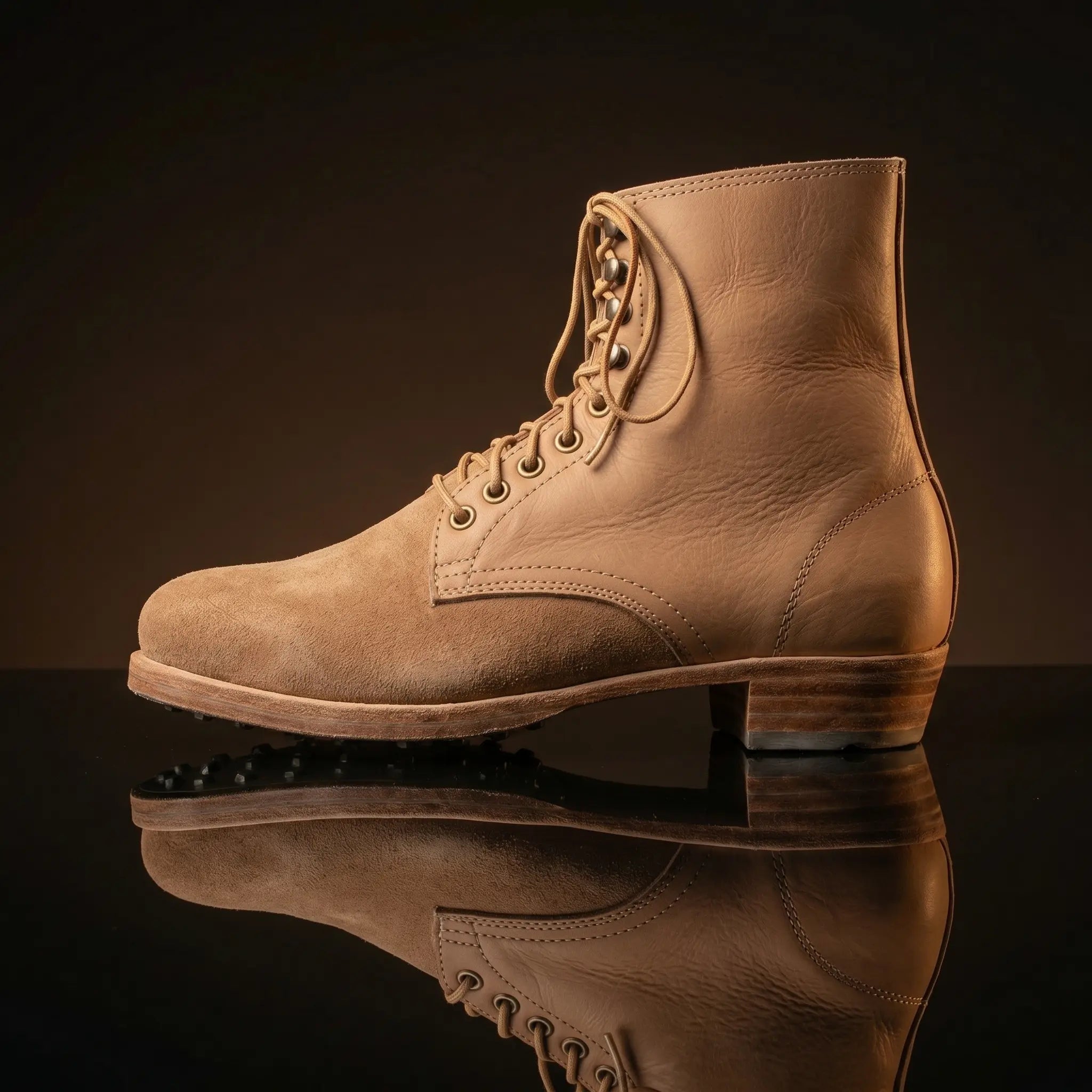 German M43 natural leather low boots with hobnail sole — NOIRTIDE