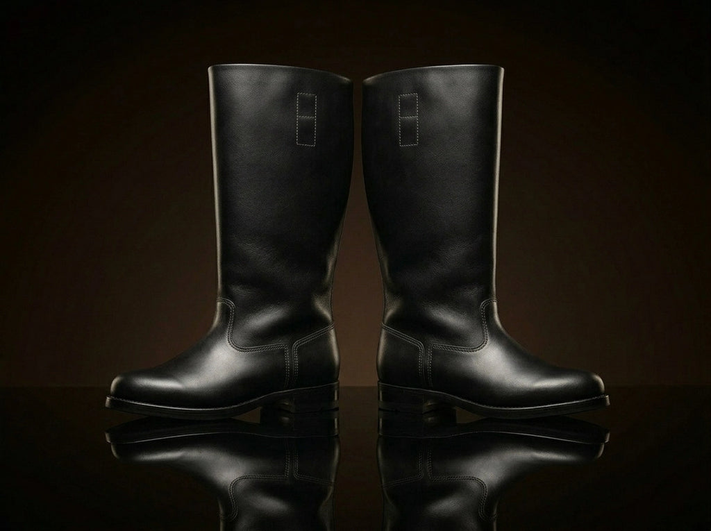 ront view of NOIRTIDE handmade German Officer leather jack boots
