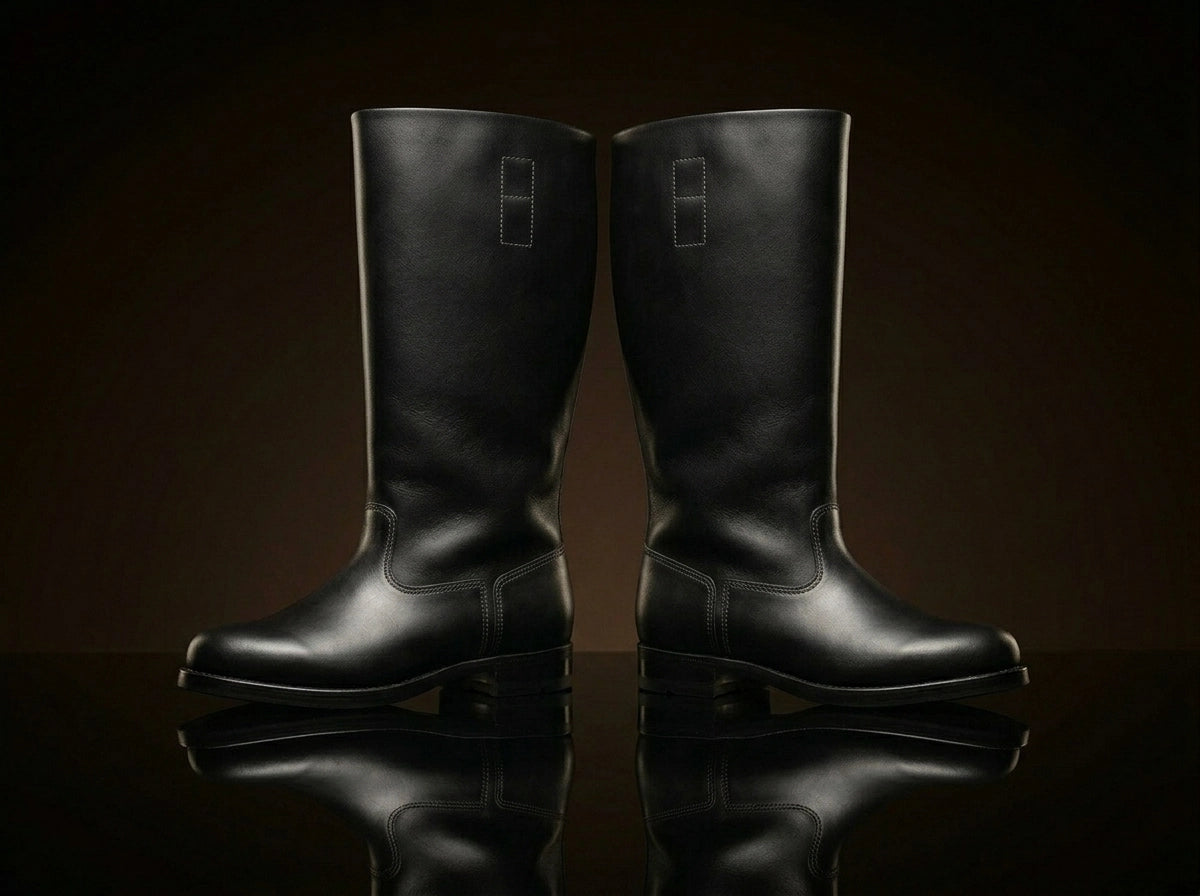 ront view of NOIRTIDE handmade German Officer leather jack boots