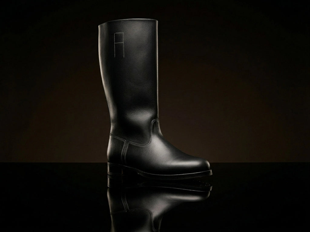 Pair of German Officer leather jack boots handcrafted by NOIRTIDE