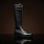 Front view of NOIRTIDE German SA Kampfzeit tall leather boots