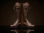 Front view of NOIRTIDE German SA Kampfzeit tall leather boots
