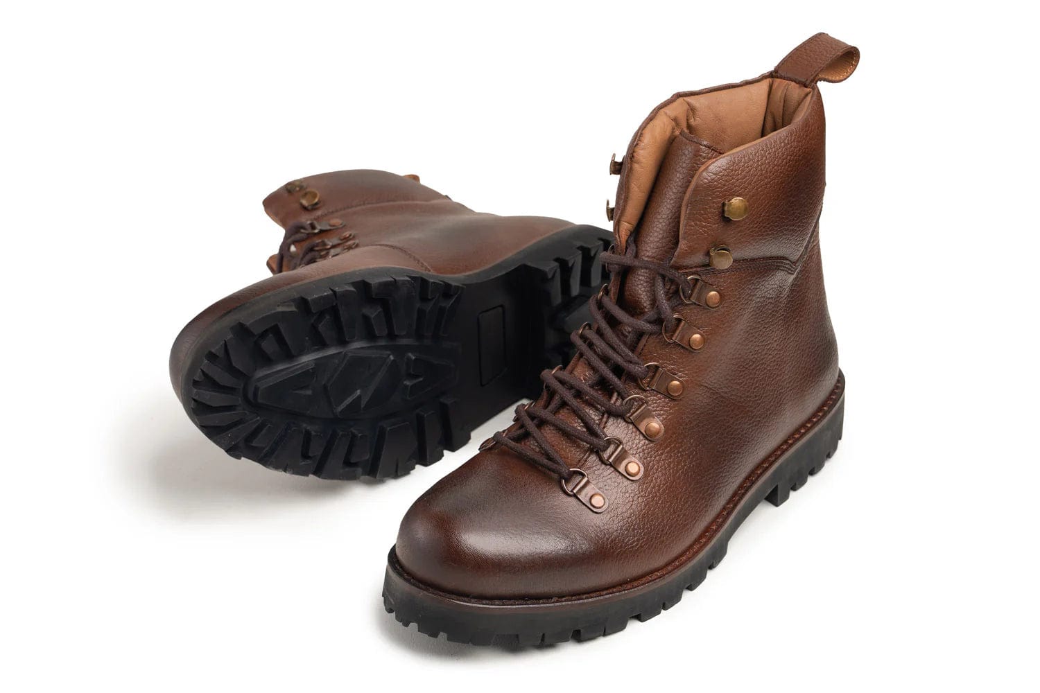 noirtide Handmade Custom Brown Pebble Leather Laceup Boots For Men
