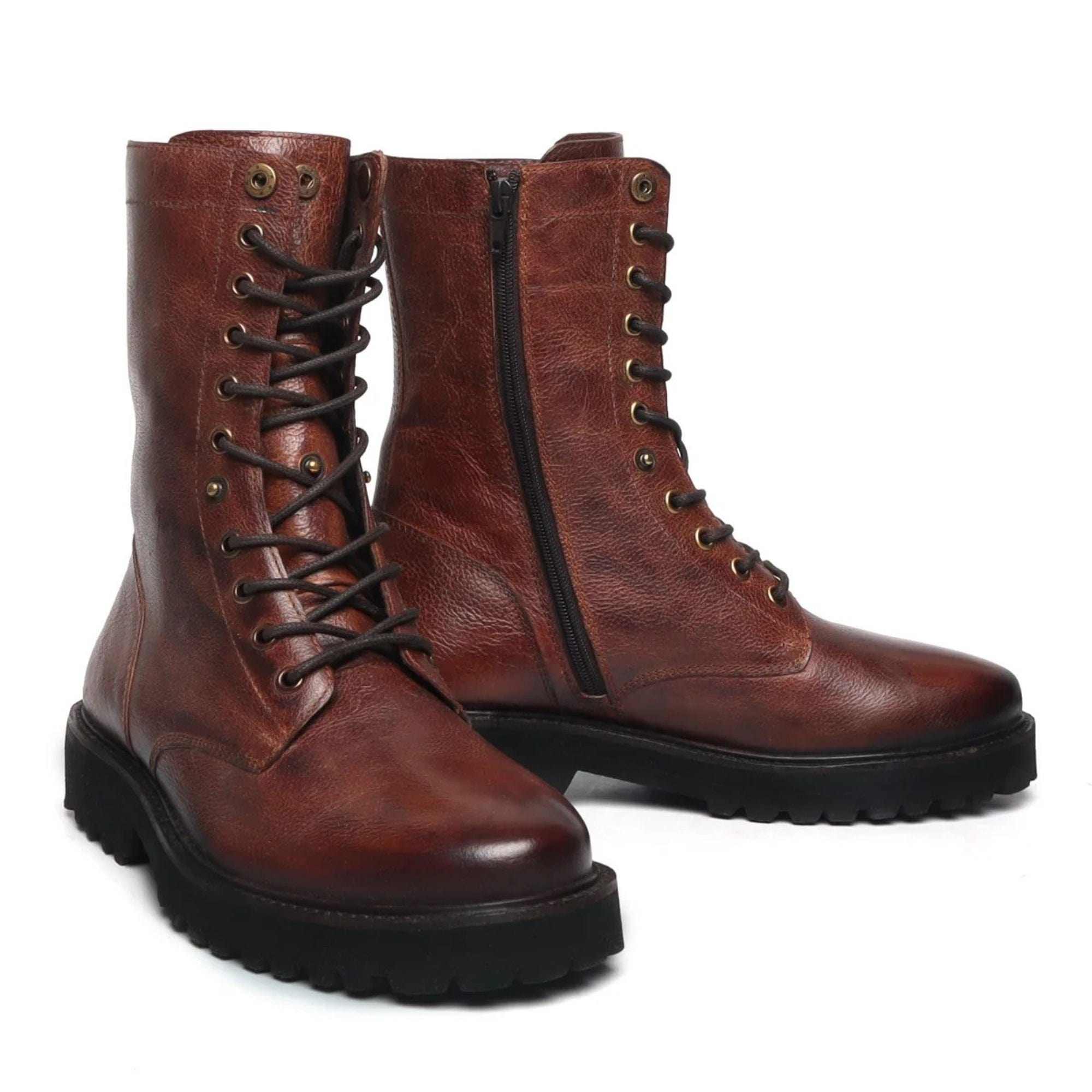 noirtide Handmade Custom Burnished Oxblood Calf Leather Mens Boot