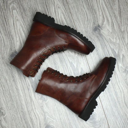 noirtide Handmade Custom Burnished Oxblood Calf Leather Mens Boot