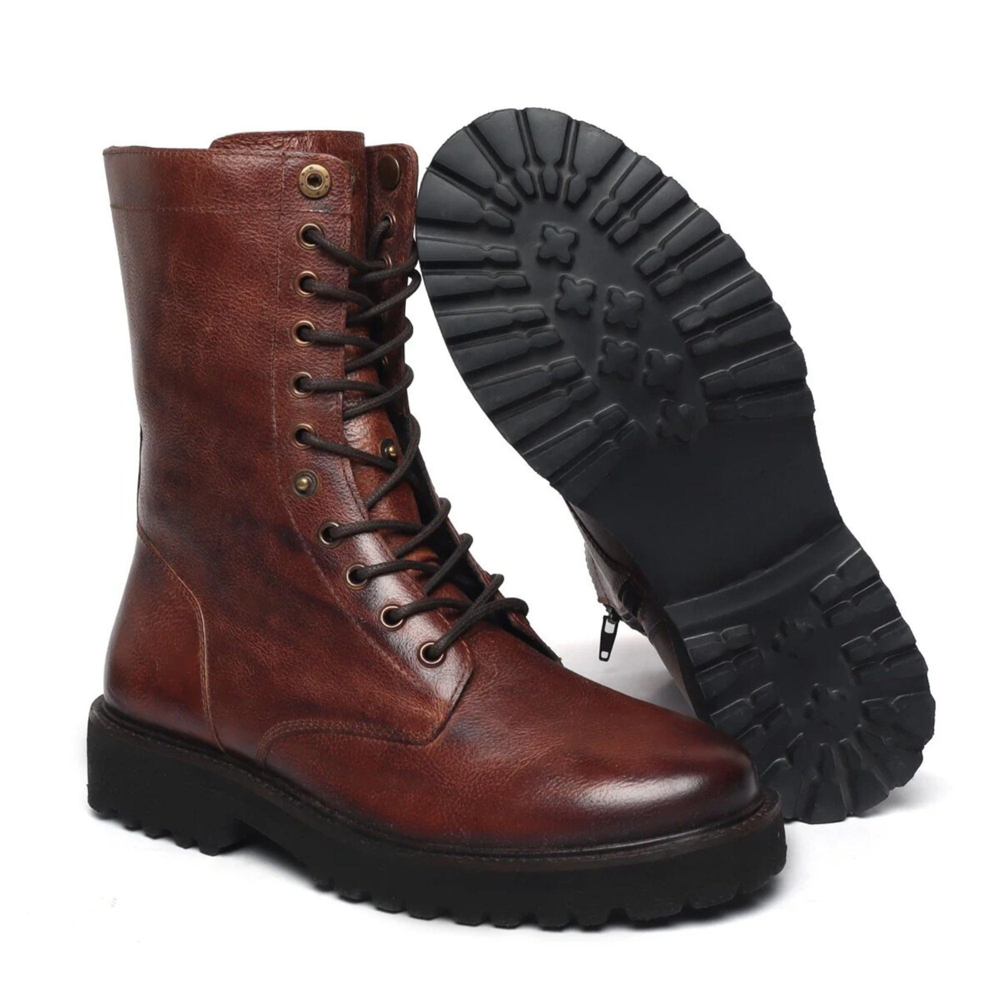 noirtide Handmade Custom Burnished Oxblood Calf Leather Mens Boot