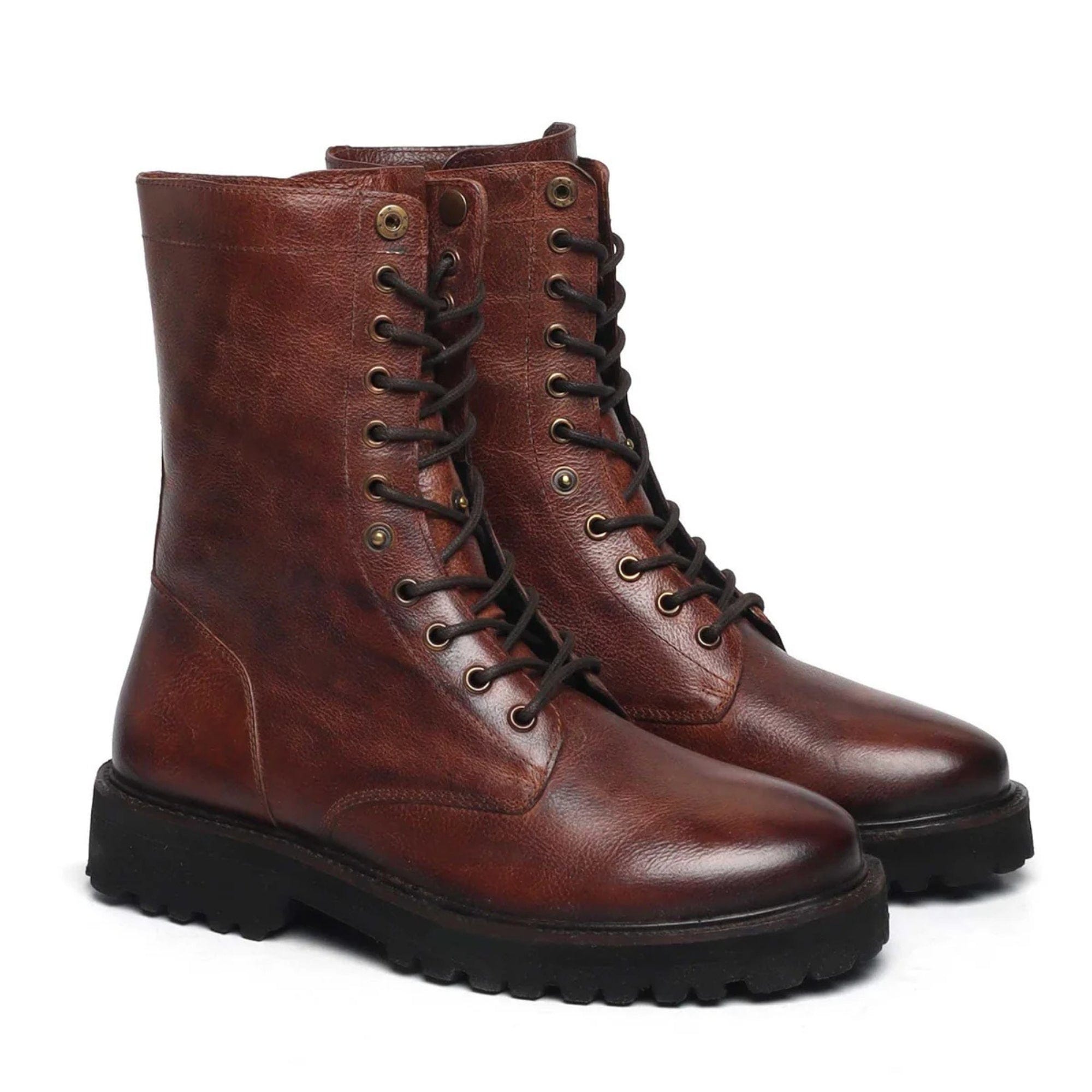noirtide Handmade Custom Burnished Oxblood Calf Leather Mens Boot