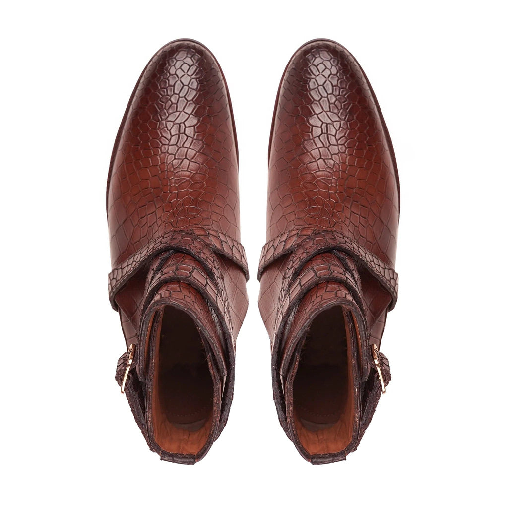 noirtide Handmade, Custom Corcodile Pattern Leather Men Brown Jodhpur Boots, Horse Riding Boots