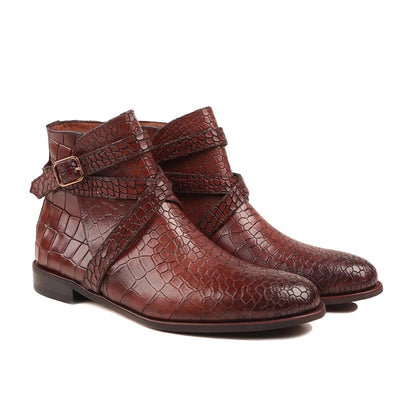 noirtide Handmade, Custom Corcodile Pattern Leather Men Brown Jodhpur Boots, Horse Riding Boots