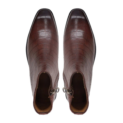 noirtide Handmade, Custom Crocodile Pattern Leather Men Jodhpur Boots