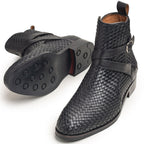 noirtide Handmade Custom Hand-Woven Leather Jodhpur Boots
