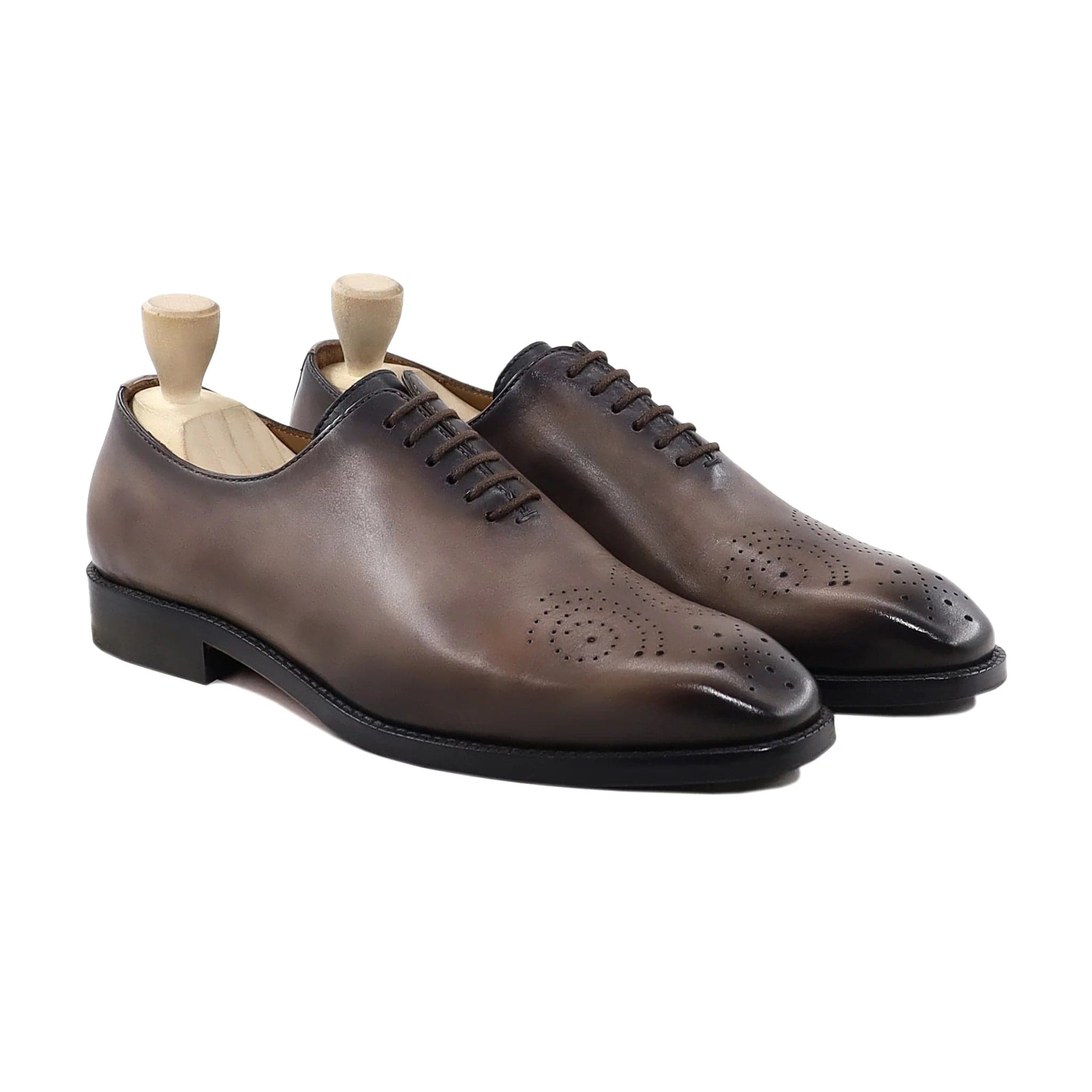 noirtide Handmade, Custom Leather Men Brown Wholecut Shoes