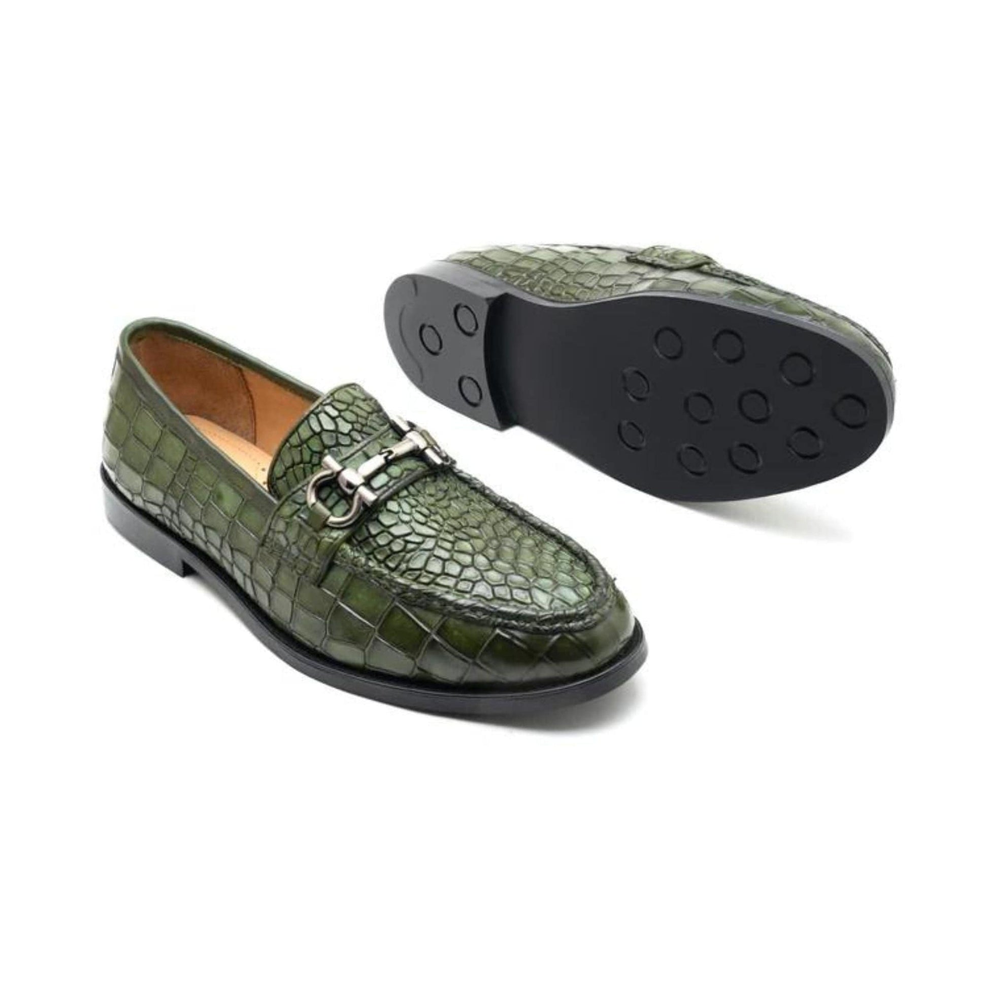 noirtide Handmade, Custom Men Crocodile Pattern Leather Loafer