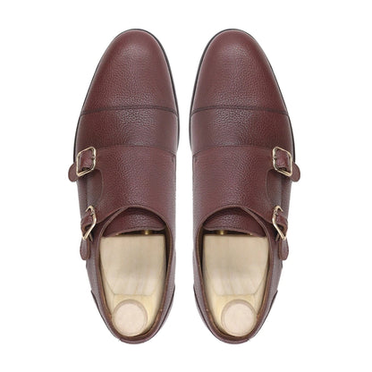 noirtide Handmade Custom Men Pebble Grain Leather Double Monkstrap Shoes