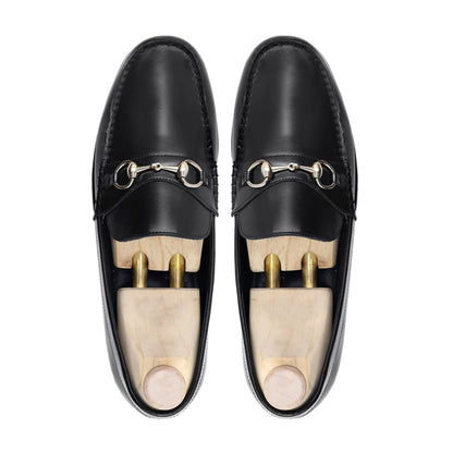 noirtide Handmade, Custom Men's Black Box Leather High Shine Loafer