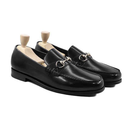 noirtide Handmade, Custom Men's Black Box Leather High Shine Loafer