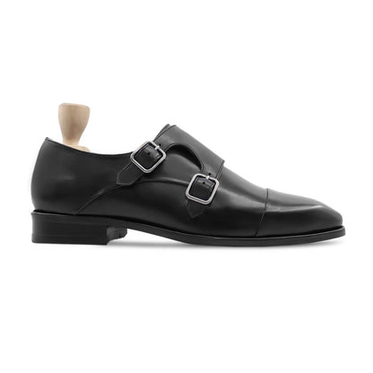noirtide Handmade Custom Men's Black Calf Leather Double Monkstrap Shoes
