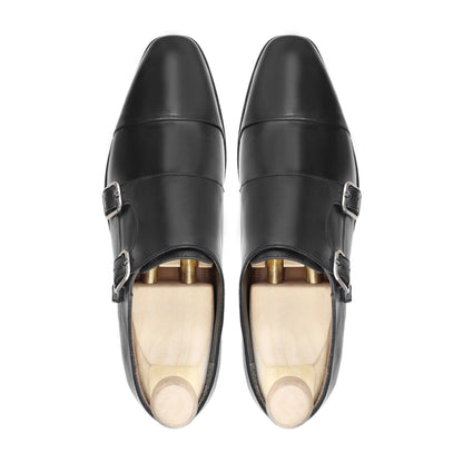 noirtide Handmade Custom Men's Black Calf Leather Double Monkstrap Shoes
