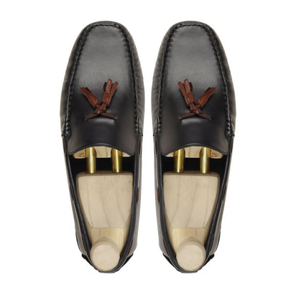 noirtide Handmade, Custom Men's Black Calf Leather Loafer Shoe