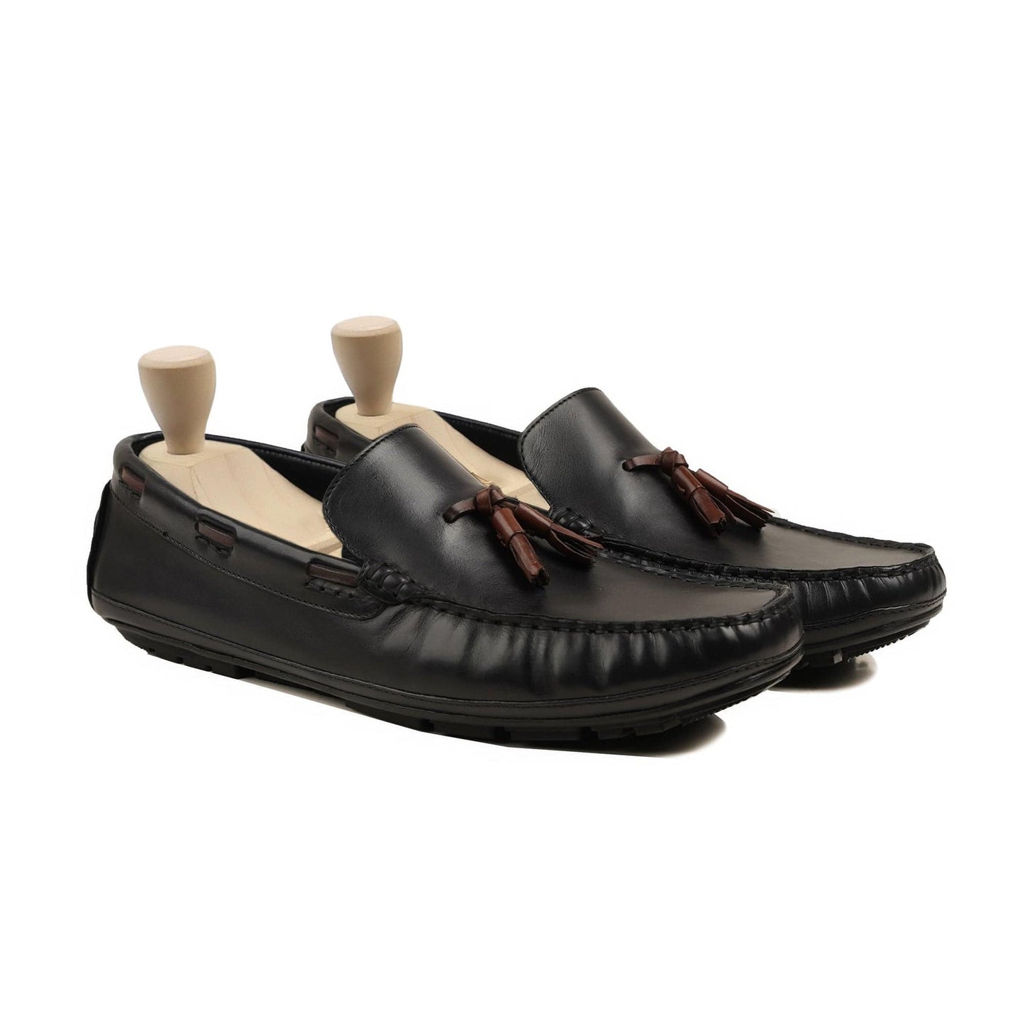 noirtide Handmade, Custom Men's Black Calf Leather Loafer Shoe