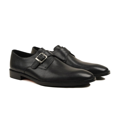 noirtide Handmade Custom Men's Black Calf Leather Single Monkstrap