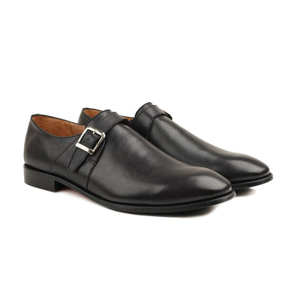 noirtide Handmade Custom Men's Black Calf Leather Single Monkstrap Shoes