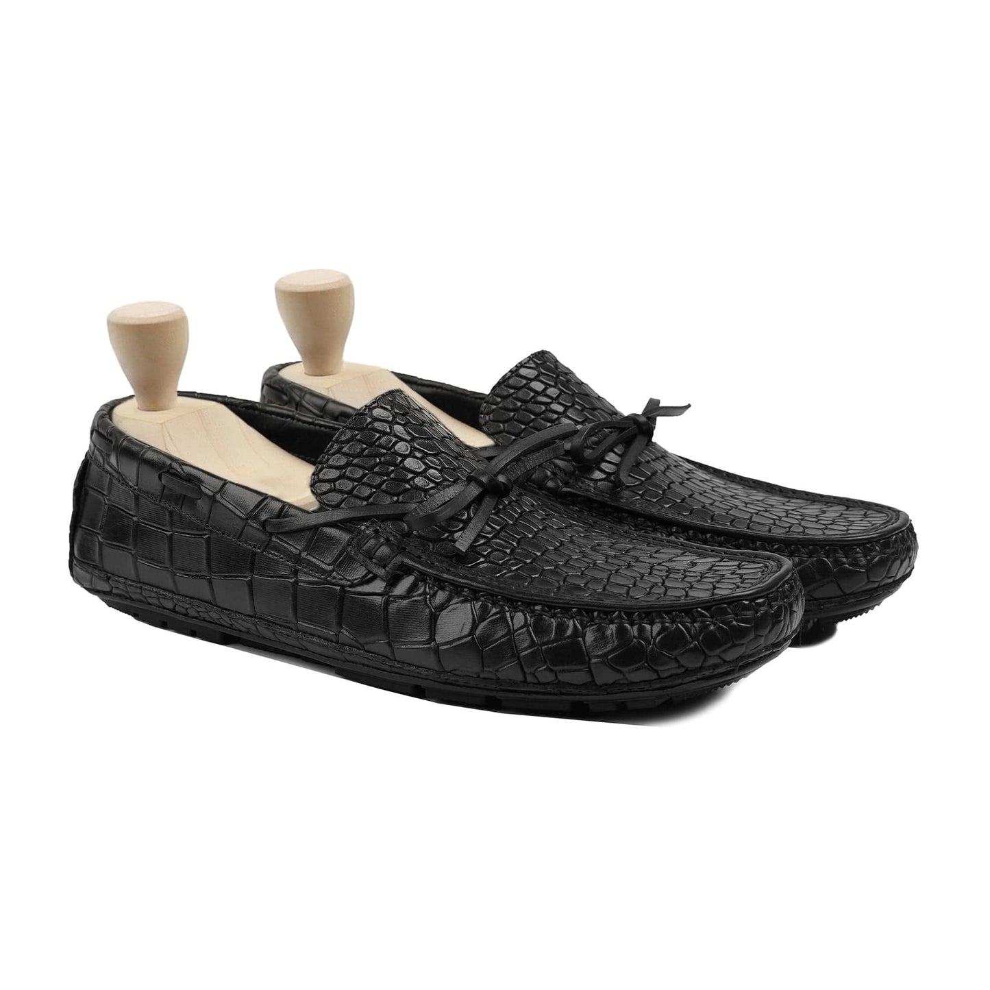 noirtide Handmade, Custom Men's Black Crocodile Leather Loafer Shoe