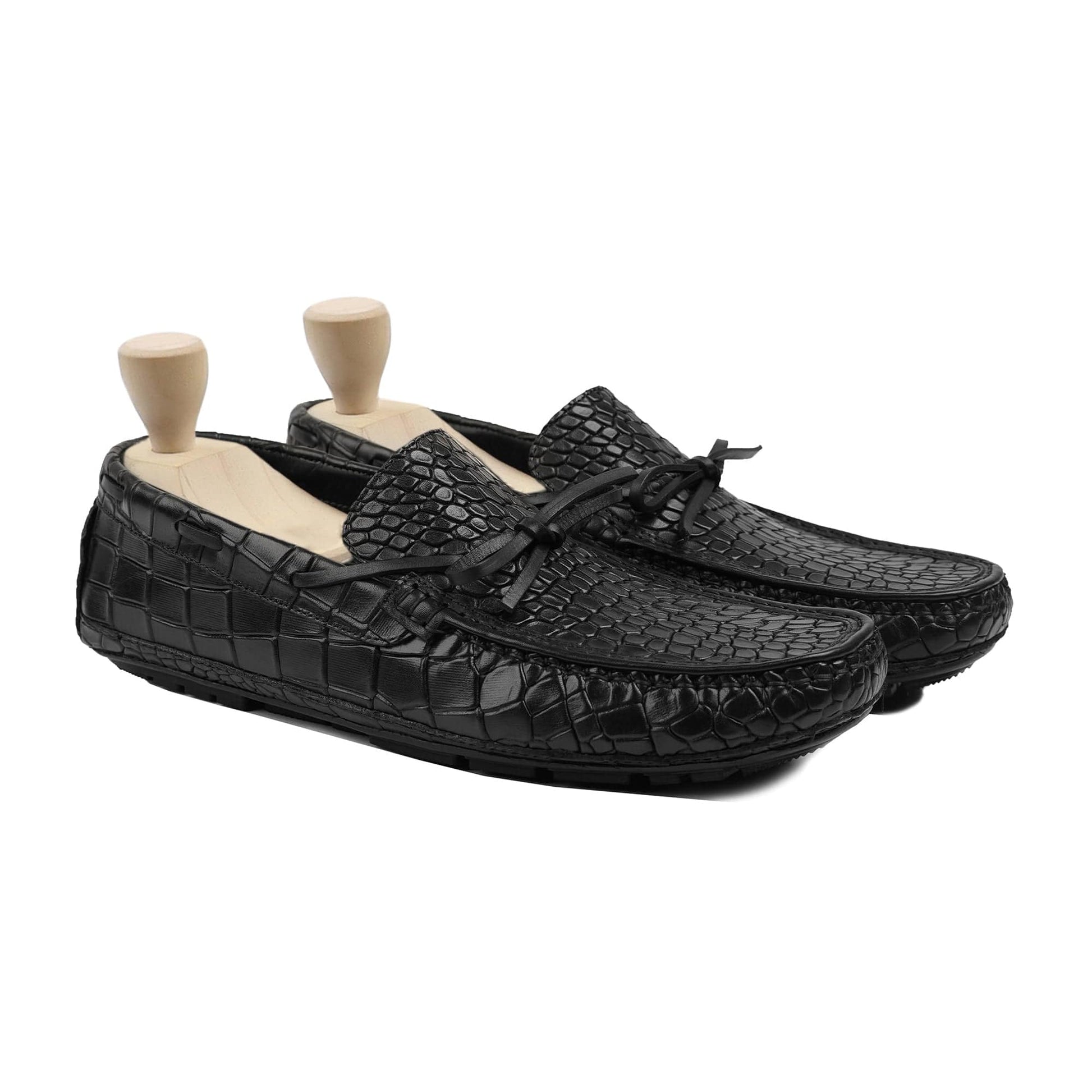 noirtide Handmade, Custom Men's Black Crocodile Leather Loafer Shoe
