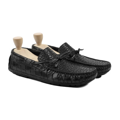 noirtide Handmade, Custom Men's Black Crocodile Leather Loafer Shoe